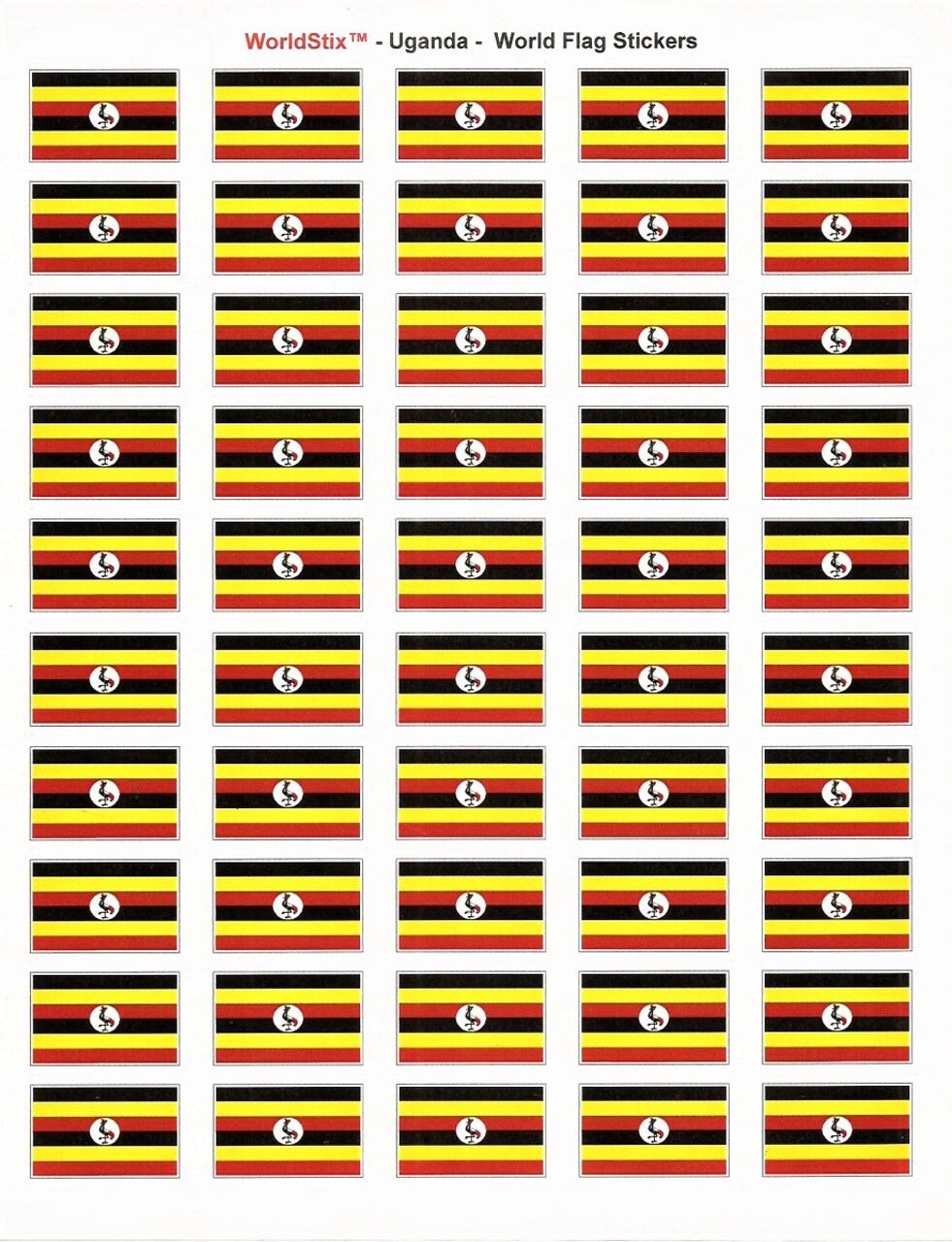 100 Uganda Flag 1.5" x 1" Self Adhesive World Flag Scrapbook Stickers, Two Sheets of 50, 100 Country or Specialty Sticker Decal Flags